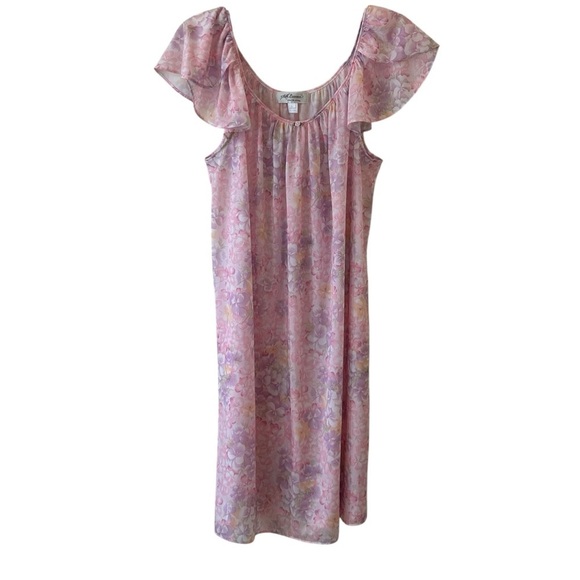 Floral Pink Ruffle Sleeve Nightgown Large - Picture 1 of 5